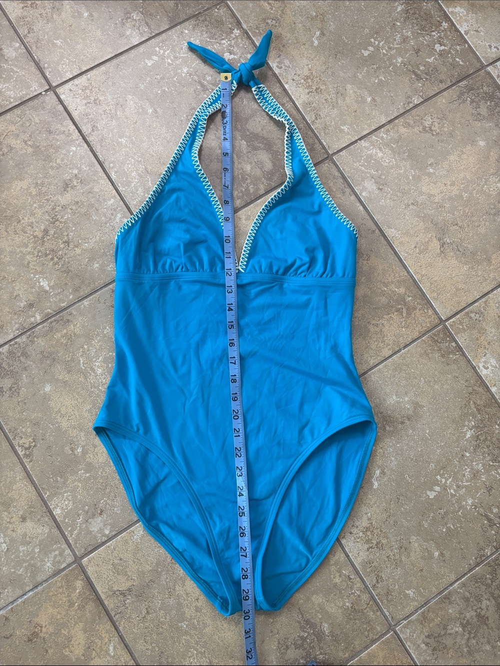 La Blanca by Rob Beattie size 12 Women's Teal Halter one piece suit white trim - Picture 10 of 12